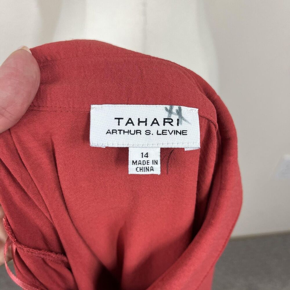 Tahari Arthur S Levine Shirt Dress Womens 14 Red Tiered Ruffle Hem - Picture 6 of 7